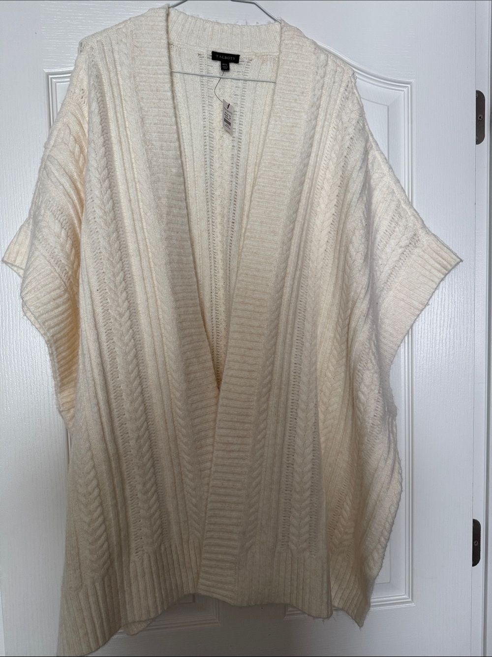 Talbots Ivory Cable Knit Open-Front Poncho Cardigan Size M/L